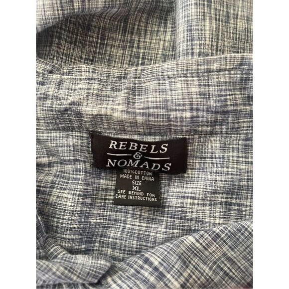 Rebels & Nomads Men's Blue Space Dye Plaid Cotton Button Up Shirt Size XL - Picture 5 of 9